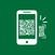 White icon of a smartphone scanning a QR-code on green background